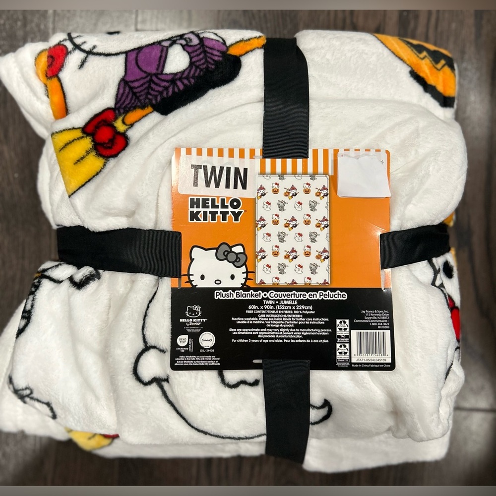Hello Kitty Plush Halloween Blanket with Red and Orange Accents